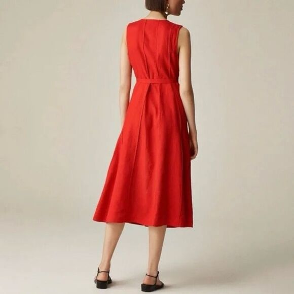 J. Crew Seamed linen dress with removable belt Red Arroyo Sz M Petite NWT CL042 - Picture 4 of 11